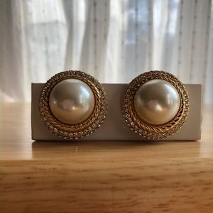 Large Vintage Dior Pearl & Crystal Clip Earrings